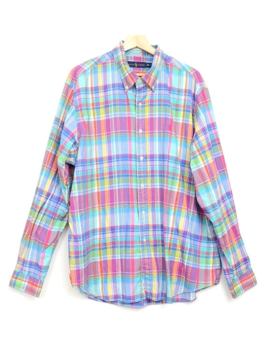 Ralph Lauren Size XXL Classic Fit Oxford Shirt Pink Blue Plaid Long Sleeve
